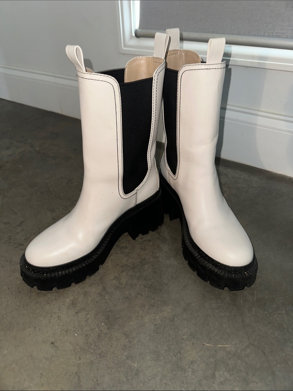 Coach White and Black Lug Chelsea Boots - Women's